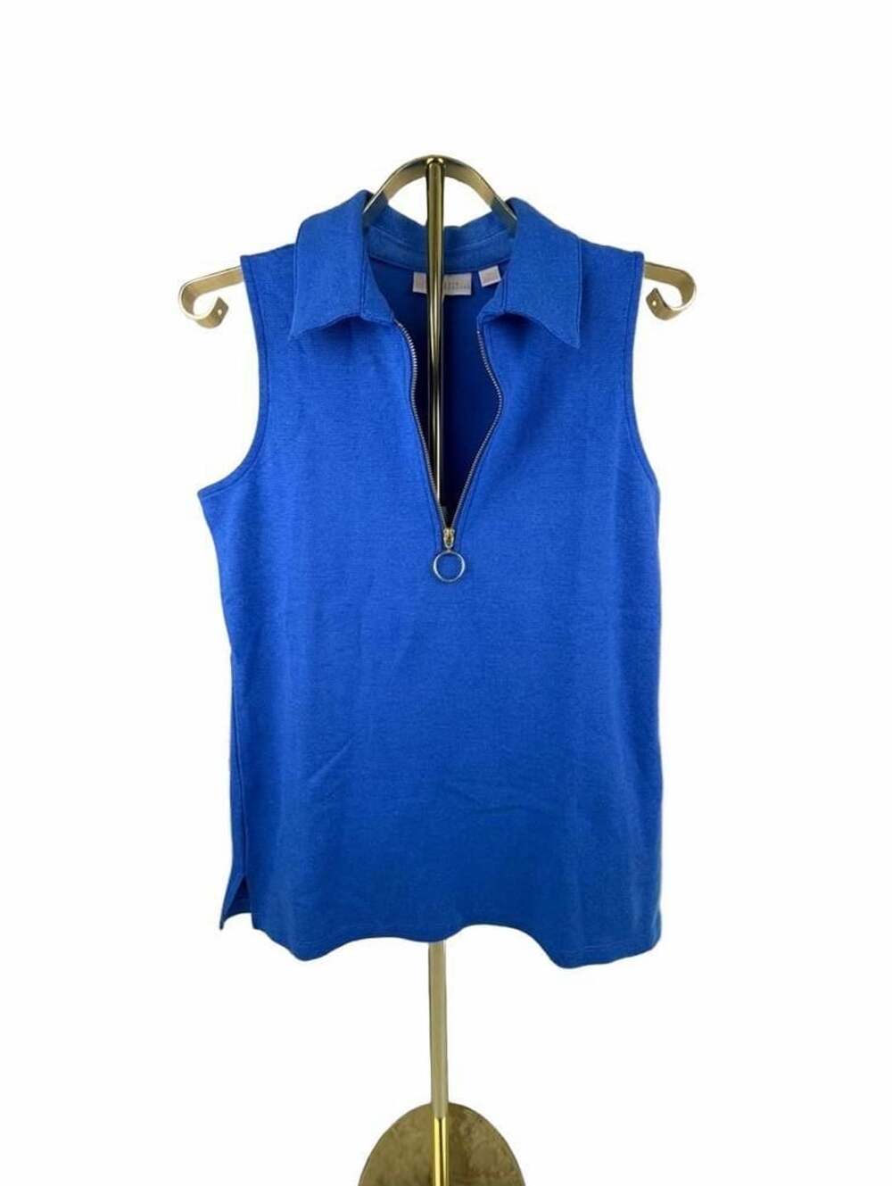 Belle by Kim Gravel Blue Collared Sleeveless Half Zip Pullover Top Size XS